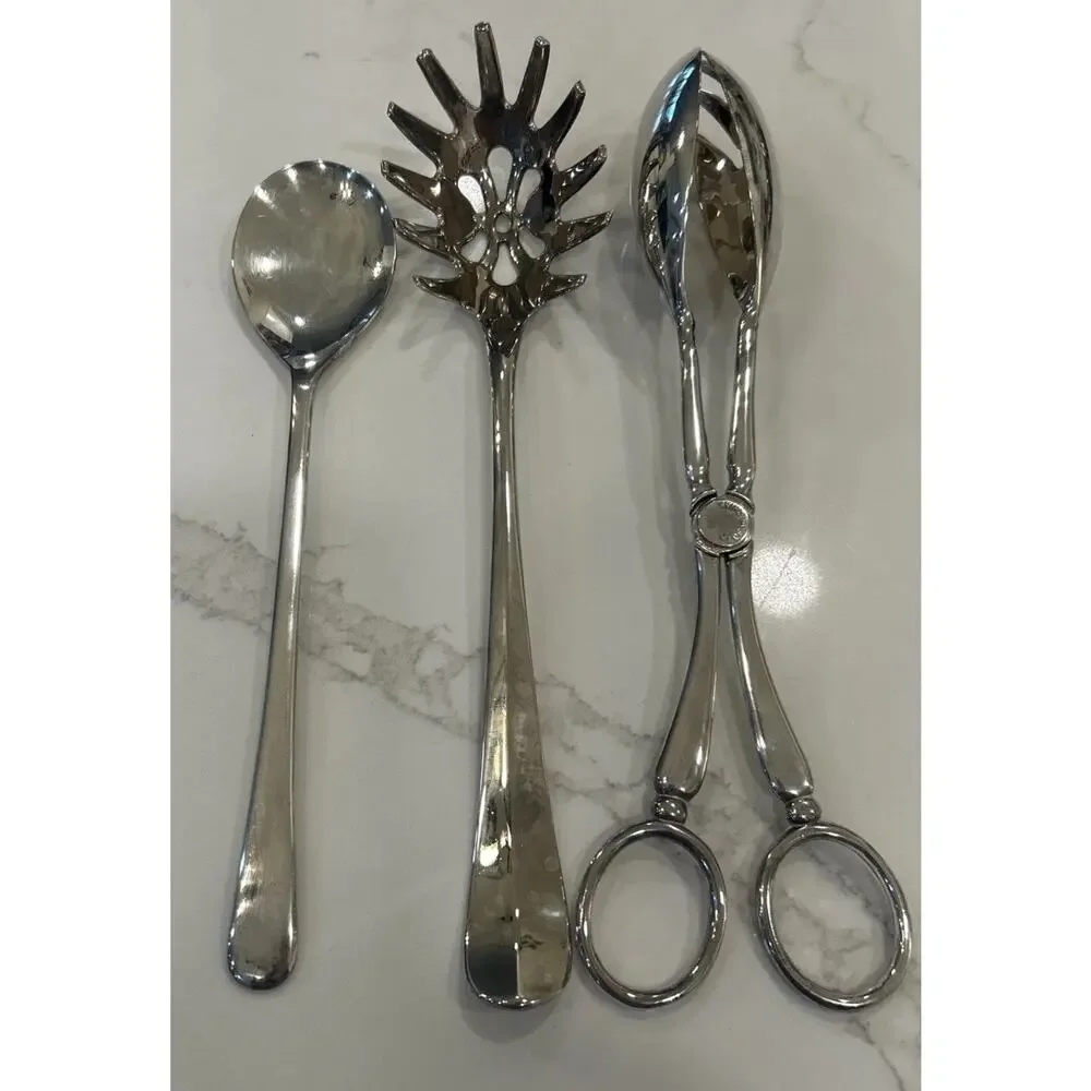 International Silver Silver Plated Set of 3 Serving Spoons‎ Salad Tongs